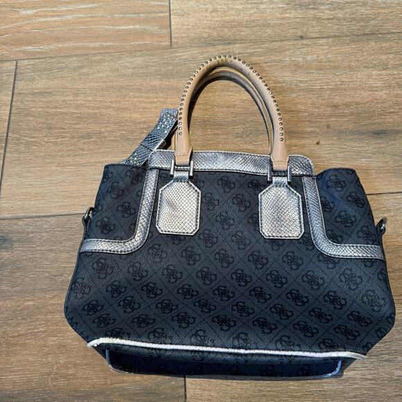 Guess Los Angeles Handbag Black/Sliver Purse  Designer Logo Bag - Picture 7 of 10